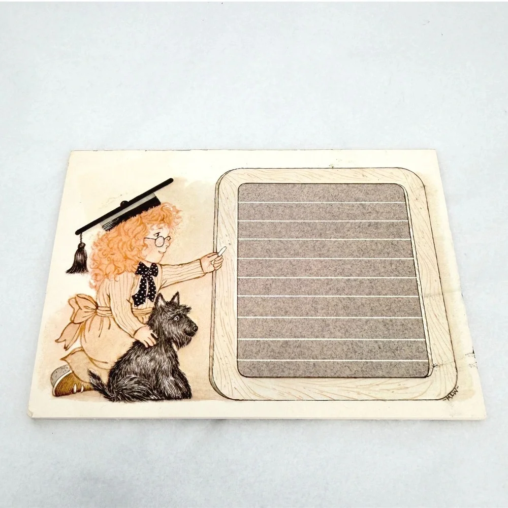 Current Inc Postcard Set Girl Scottie Dog Chalkboard Vintage Stationery 7pc
